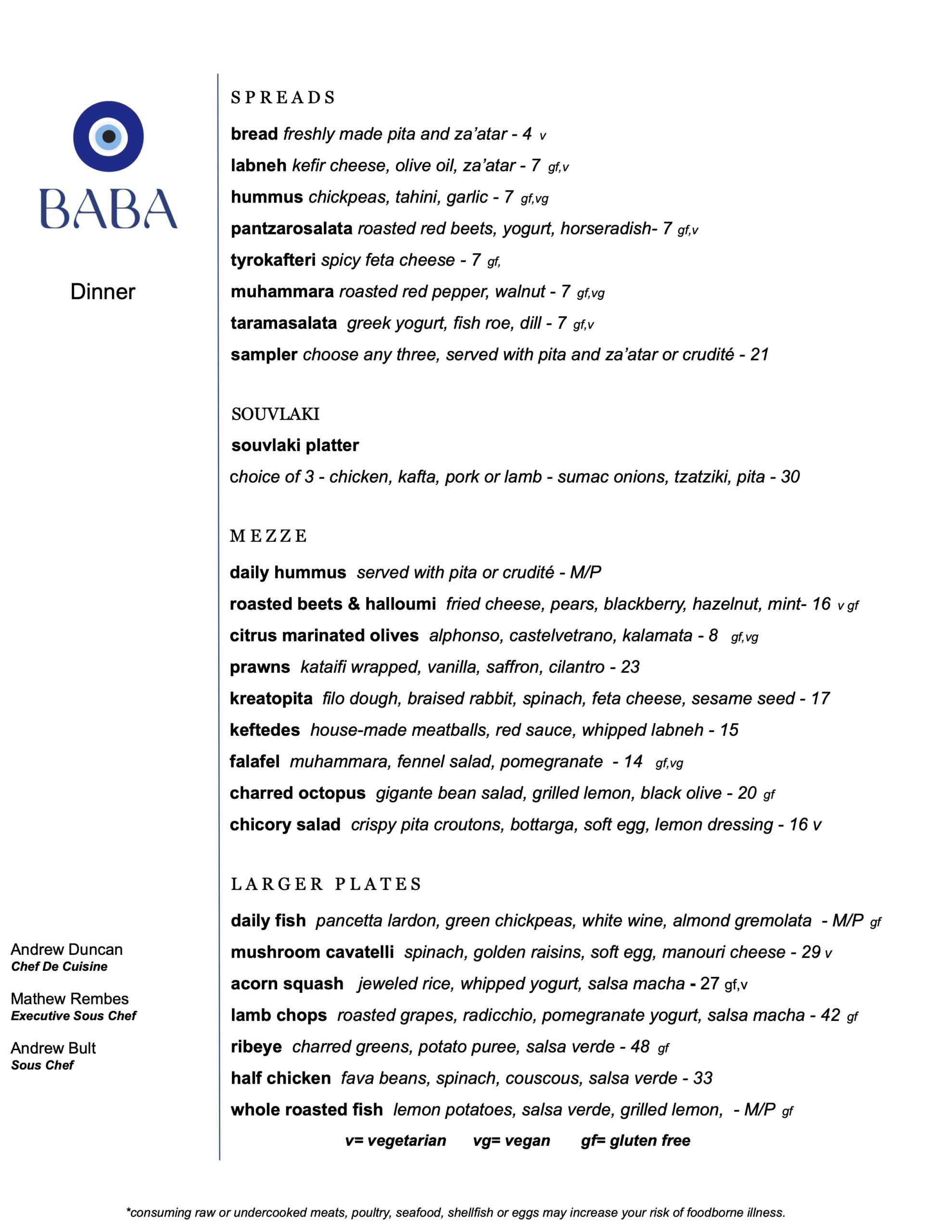 Dinner Menu